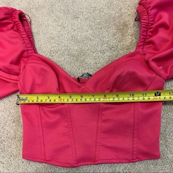 Zara pink long balloon sleeve corset crop top size small NWT - Picture 9 of 11